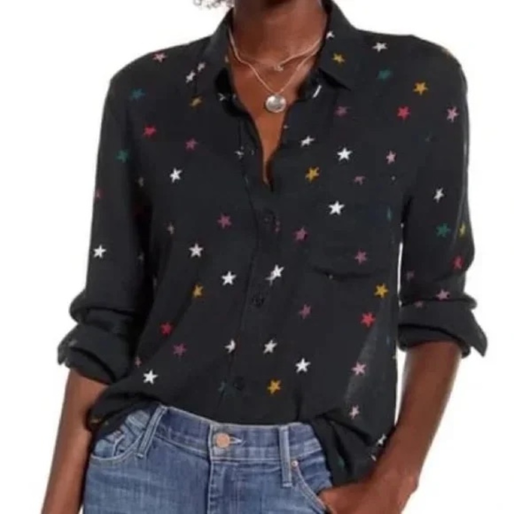 Rails Tops  Kate Silk Rainbow Stars Shirt